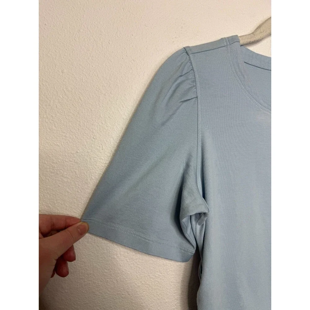 Madewell XXS Side Cinch Puff Sleeve Tee Feather Blue Cotton Slim Fit NWT